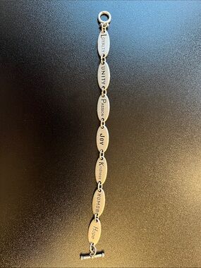 Plaque Link Bracelet with Inspirational Engravings - Silver Tone